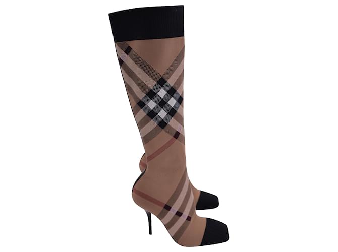 Burberry Checked High Heel Boots in Brown Cotton  ref.1161240