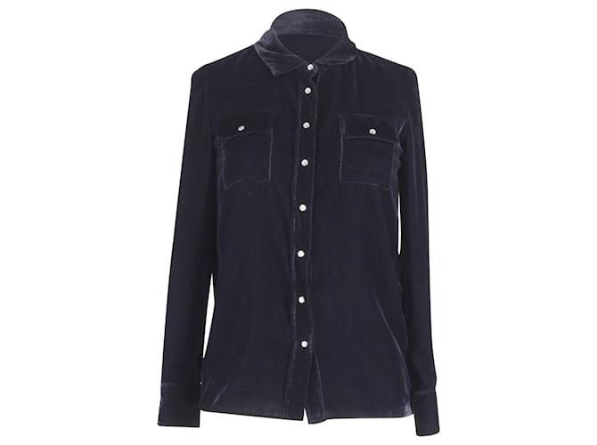 Maje Button Shirt in Navy Blue Velvet  ref.1161255