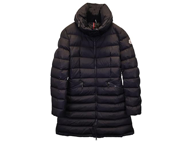 Moncler Manteau matelassé à capuche zippée Flammette en nylon noir Polyamide  ref.1161259