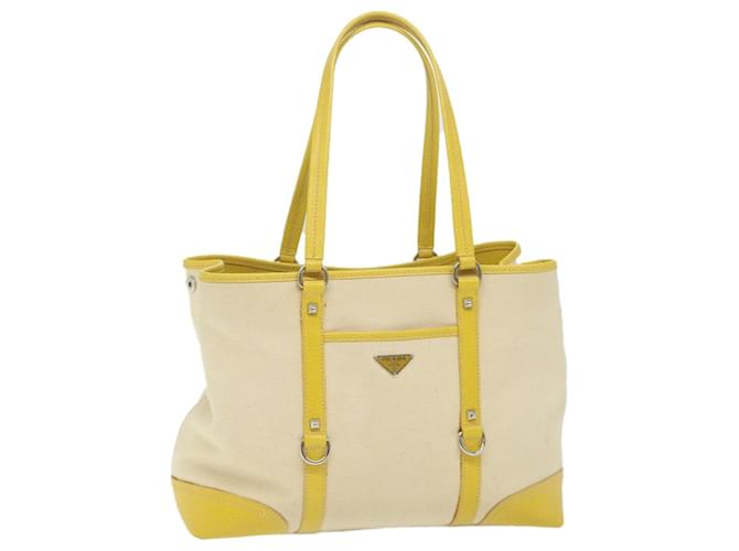 PRADA Tote Bag Canvas Beige Yellow Auth 59691 Cloth  ref.1161401
