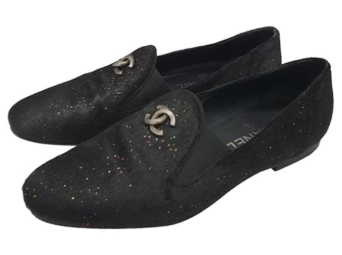 Chanel Pony Hair CC Loafers Schwarz Leder  ref.1161467