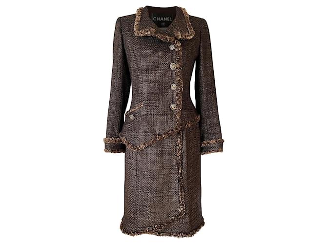 Chanel Nouveau Costume en tweed à boutons CC Jewel Gripoix Marron foncé  ref.1161478