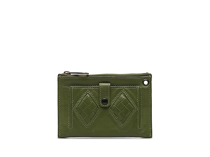 Pochette à monnaie verte Bottega Veneta Intrecciato Cuir  ref.1161533