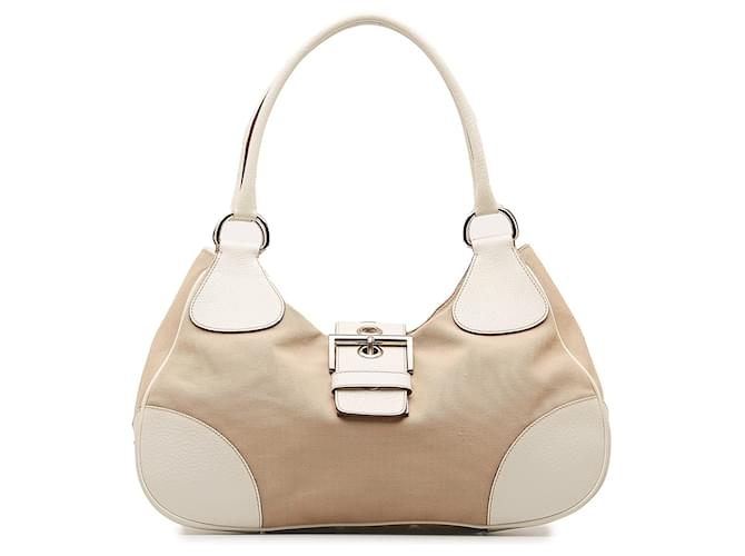 Beige Prada Canapa Shoulder Bag Leather ref.1161555 Joli Closet