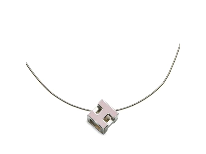 Hermès Silver Hermes Cage dH Cube Necklace Silvery Metal  ref.1161586