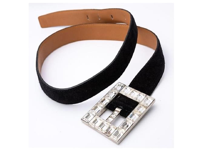 Céline Belts Black Silver hardware Suede Leather  ref.1161599