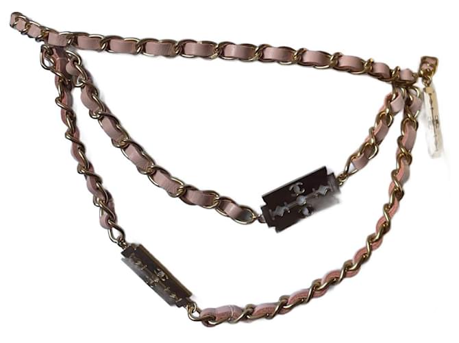 Chanel Cinturones Rosa Dorado Cuero Cadena  ref.1161605