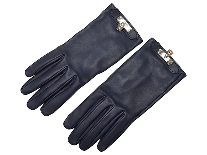 Hermès Hermes Blue Soya Cadena Gloves Navy blue Leather Pony-style calfskin  ref.1161652