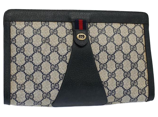 GUCCI GG Supreme Sherry Line Clutch Bag Red Navy gray 156 01 033 auth 59620 Grey Navy blue  ref.1161741