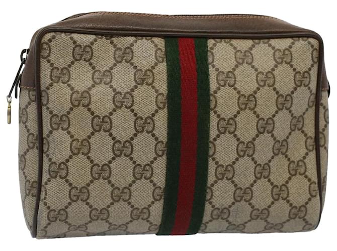 GUCCI GG Supreme Web Sherry Line Clutch Bag Beige Rot 89 01 012 Auth bs10203  ref.1161775