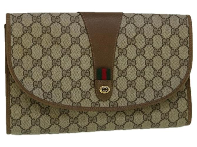 GUCCI GG Canvas Web Sherry Line Clutch Bag PVC Beige Red Green Auth 60360  ref.1161779