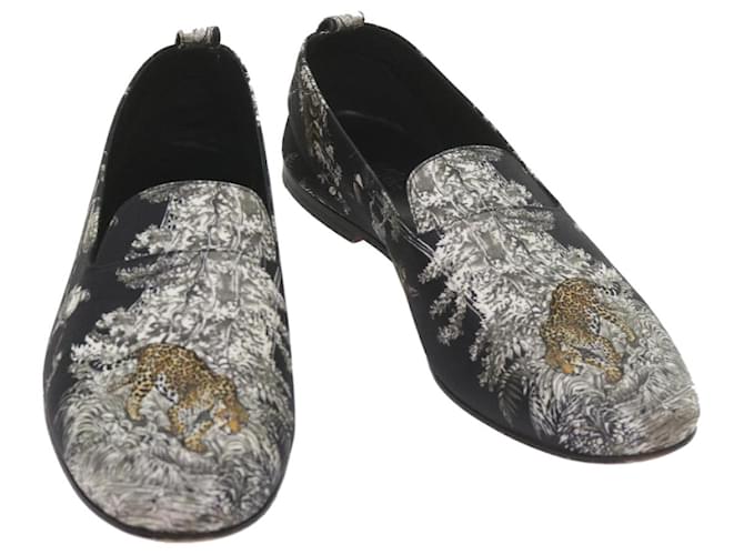 Hermès HERMES Jungle semelle cuir Sapatos de lona 42.5 Preto Branco Marrom Autenticação9909  ref.1161784