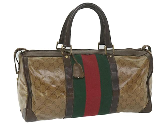 GUCCI GG Crystal Web Sherry Line Boston Bag Brown Red Green Auth 59337  ref.1161819