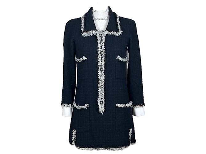 Chanel 9K$ Tweedkleid mit Kettenbesatz Schwarz  ref.1161833