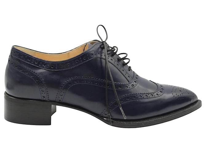 Christian Louboutin Low Heel Lace-Up Oxfords in Navy Blue Leather  ref.1161906