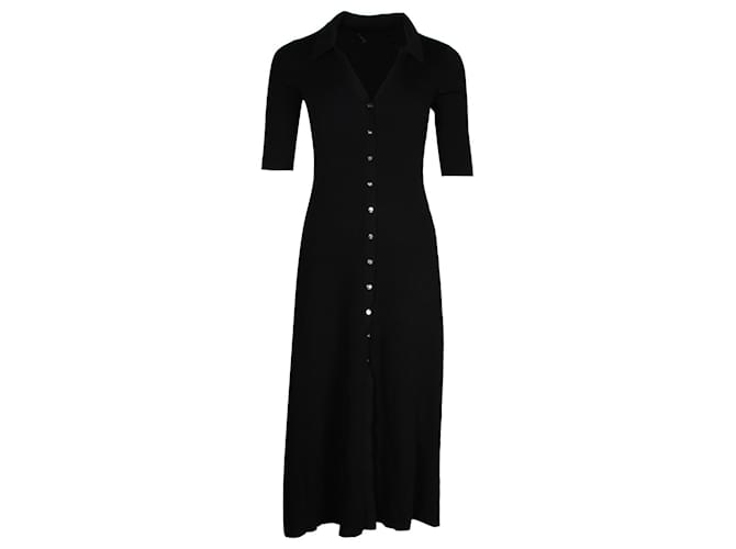 Maje Rimosally Polo-Collar Stretch-Knit Midi Dress in Black Viscose Cellulose fibre  ref.1161937