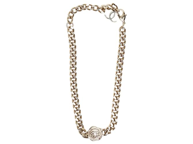 Chanel pearl CC curb choker necklace Golden  ref.1161945
