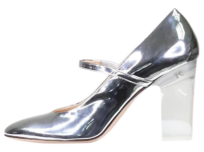 Autre Marque Silver metallic heels - size EU 40 Silvery Leather  ref.1161973