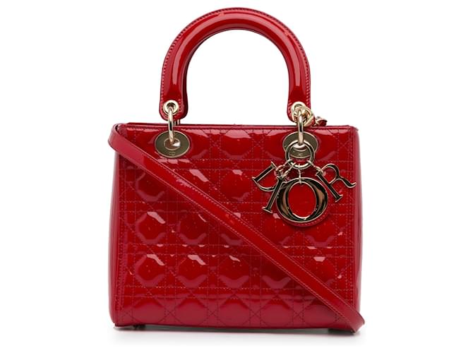 Dior Red Medium Patent Cannage Lady Dior Leather Patent leather  ref.1162050