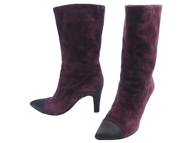 CHANEL GABRIELLE COCO G HEELED BOOTS33119 36 PURPLE SUEDE + SHOES BOX Leather  ref.1162099