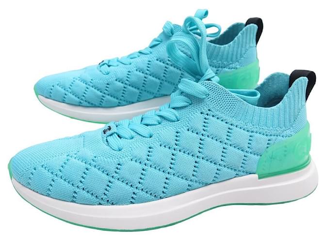 NEW CHANEL CC TRAINER SNEAKER G SHOES35549 BLUE CANVAS SNEAKERS SHOES Turquoise Cloth  ref.1162100