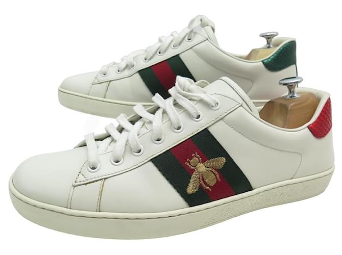 GUCCI BASKETS ACE SHOES 429446 10 Item 45 FR EMBROIDERED LEATHER SNEAKERS SHOES White  ref.1162113