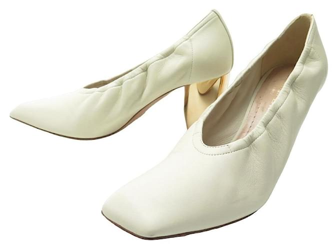 CHRISTIAN DIOR SCRUNCH SQUARE TOES SHOES 38 GOLDEN HEELS LEATHER SHOES Cream  ref.1162164