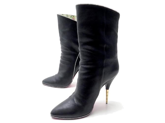 GUCCI STRASS CRYSTAL FOSCA RED LIPSTICK BOOTS 493935 39.5 EDLIMITEE BOOTS Black Leather  ref.1162182