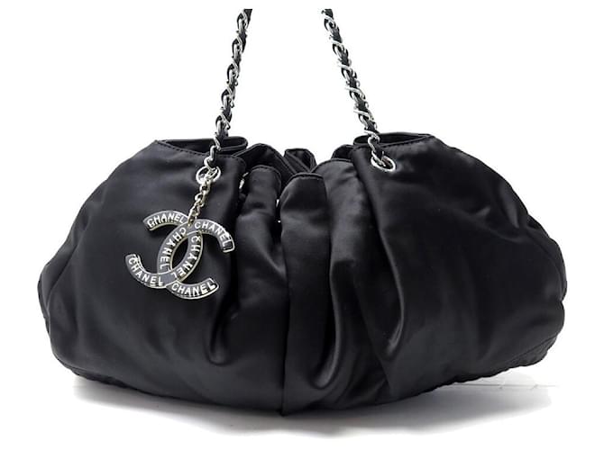 NEUF SAC A MAIN CHANEL MELROSE A37055 EN SATIN MATELASSE LOGO CC PURSE Noir  ref.1162185