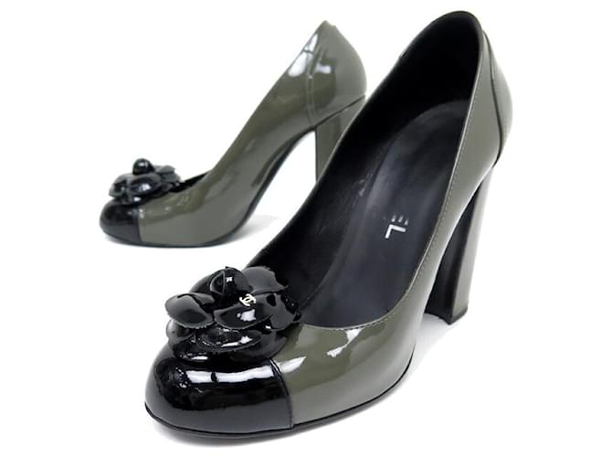 CHANEL SHOES PUMPS CAMELIA G31131 38 TWO-TONE PATENT LEATHER SHOES  ref.1162225
