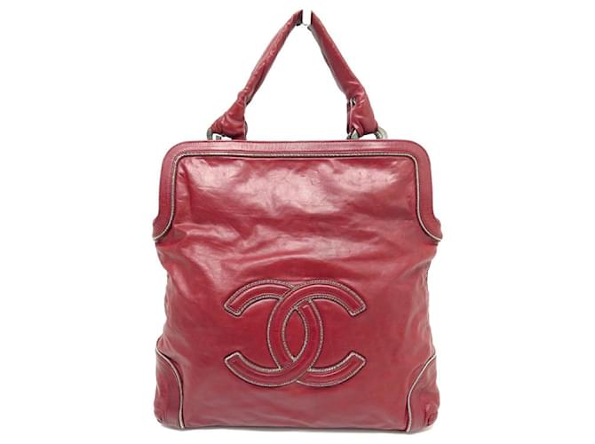 CHANEL SHOPPING LOGO CC CHAINSTITCH RED LEATHER HAND BAG  ref.1162236