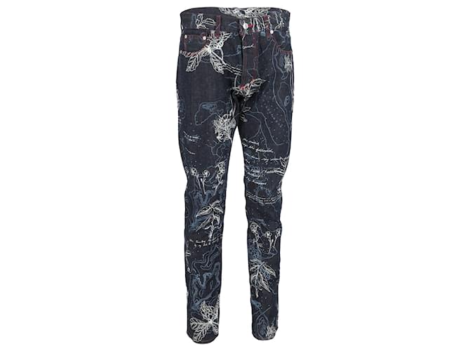 Alexander McQueen Floral-Print Denim Jeans in Navy Blue Cotton  ref.1162249
