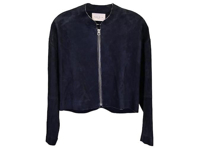 Sandro Paris Cutout Bomber Jacket in Navy Blue Goat Leather  ref.1162251