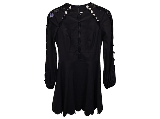 Zimmermann Goldie Scalloped Mini Dress in Black Linen  ref.1162261