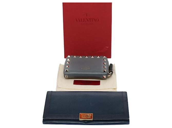 VALENTINO Wallet Leather 2Set Gray Navy Auth bs8804 Grey Navy blue  ref.1162602