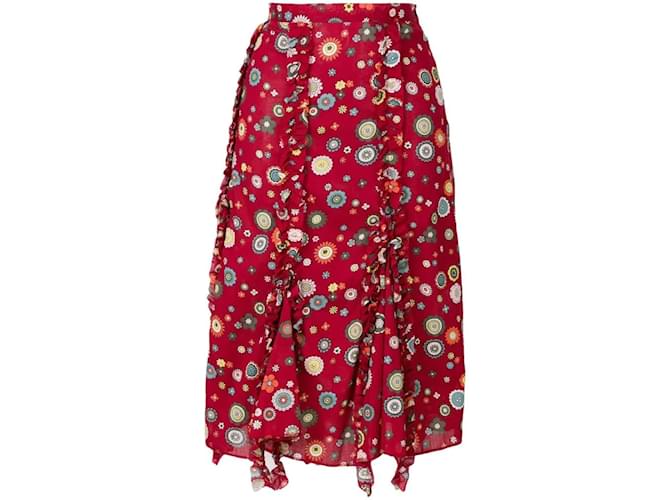 Romeo Gigli Burgundy Floral Skirt Dark red Cotton  ref.1162753