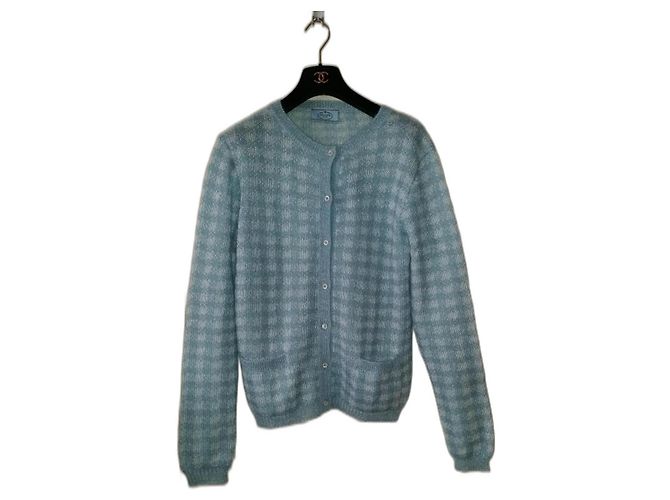 Gilet Prada in Mohair Bianco e Azzurro Blu chiaro