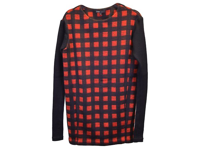 Maje Check Sweater Mini Dress in Red Polyester