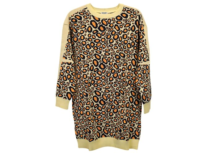 Kenzo Leopard-Intarsia Sweater Dress in Multicolor Poly Cotton Python print Polyester  ref.1163248