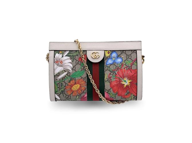 Gucci Monogram Canvas Flora Ophidia Shoulder Bag White Beige Cloth  ref.1163252