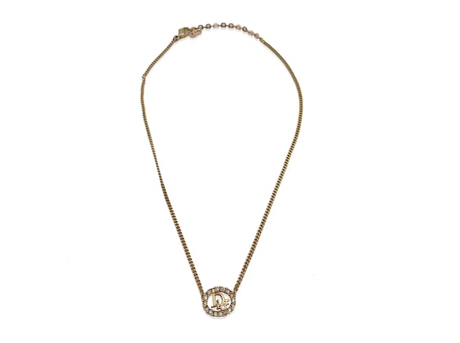 Christian Dior Goldfarbene Dior-Halskette mit ovalem Logo und Strasssteinen aus Metall Golden  ref.1163253