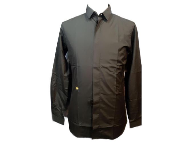 Camicia Christian Dior in cotone nera con ricamo ape oro Nero