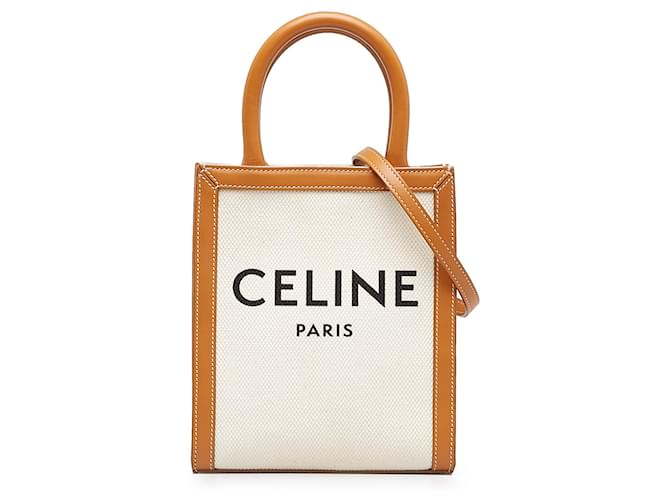 Céline Celine White Mini Vertical Cabas Leather Cloth Pony-style calfskin Cloth  ref.1163428