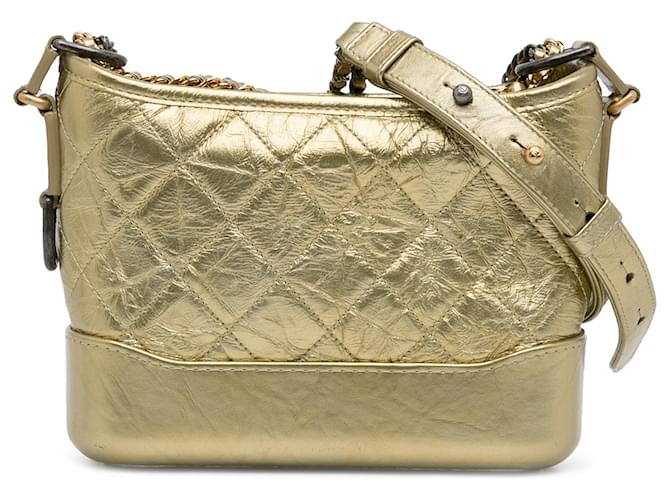 Chanel Bolsa Crossbody Gabrielle Pequena Metálica Dourada Dourado Couro  ref.1163446