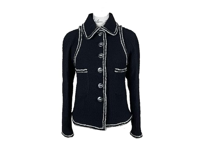 Chanel Veste en tweed noire New Icon CC Buttons  ref.1163970
