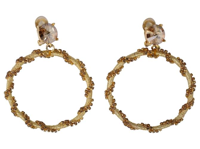 Oscar De La Renta Embellished Hoop Earrings in Gold Metal Golden  ref.1163975