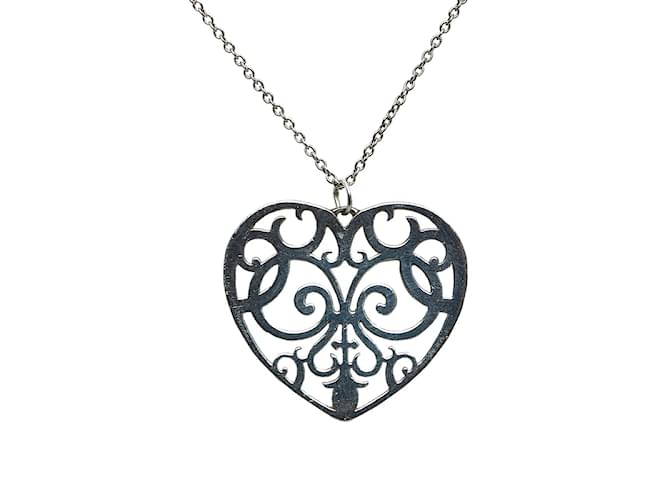 Autre Marque Arabesque Heart Pendant Necklace Silvery Silver Metal  ref.1164035