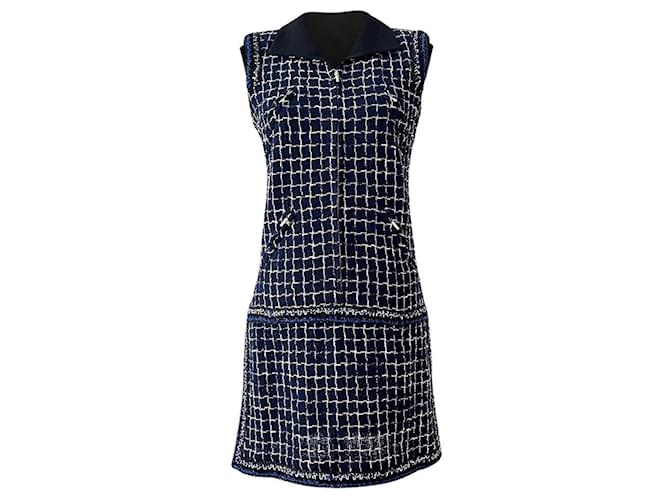 Chanel 9K$ NEW Tweed Dress Navy blue  ref.1164054
