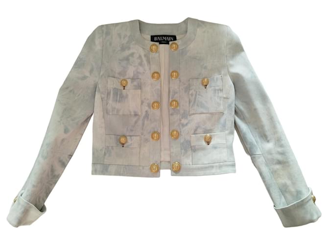 Jaqueta de algodão azul Balmain com efeito desbotado  ref.1164308