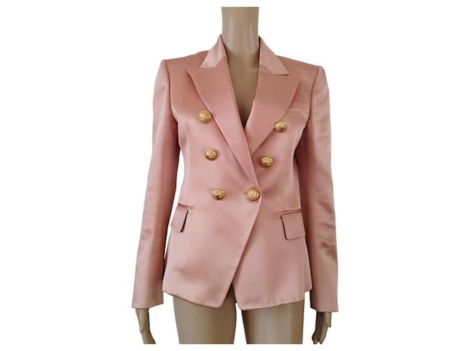 Jaqueta Blazer Balmain em Algodão Rosa com Efeito Cetim  ref.1164310